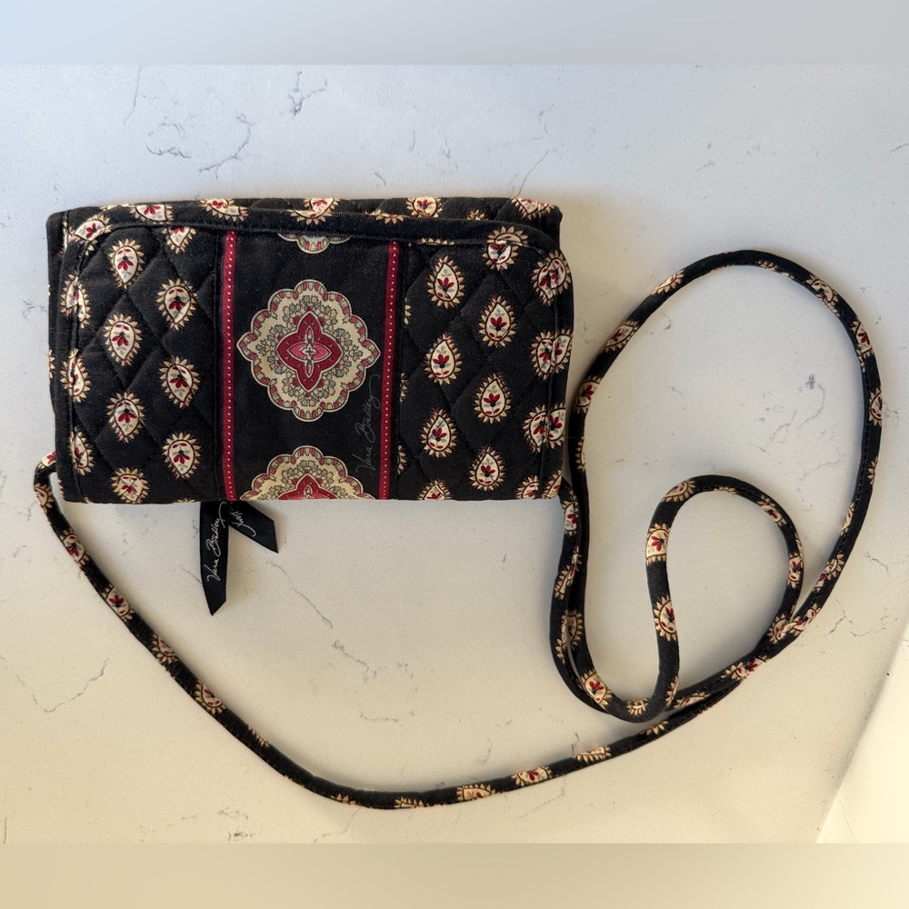 Vera Bradley wallet ~black paisley‎ vintage pattern~ with crossbody strap